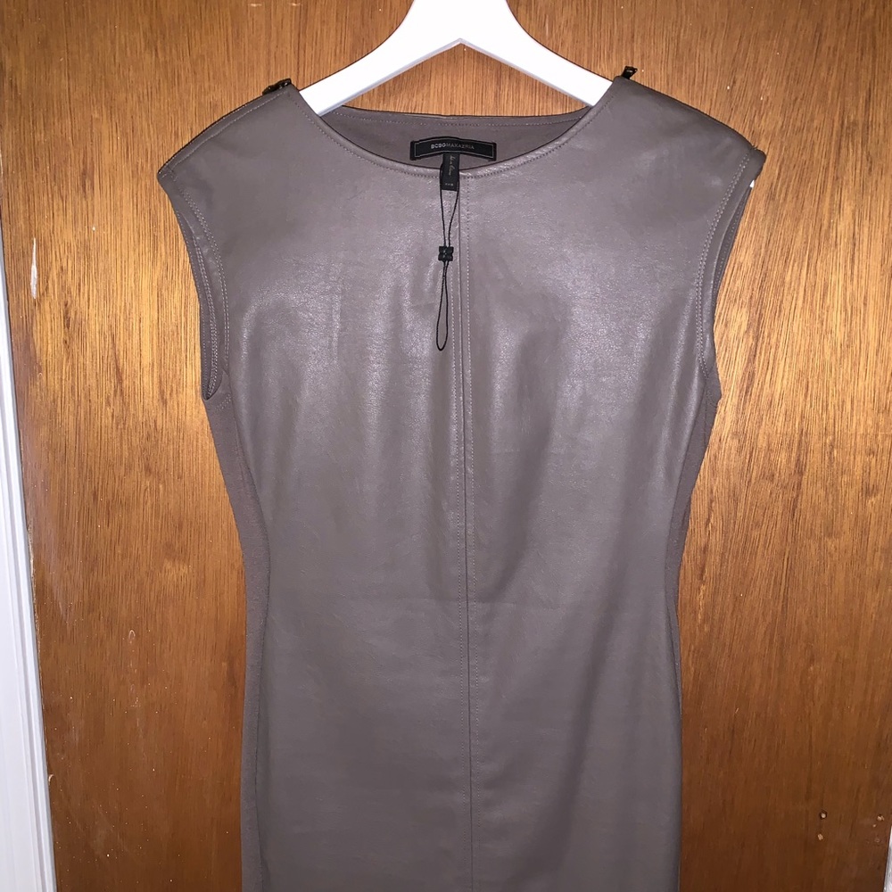 BCBG grey leather dress